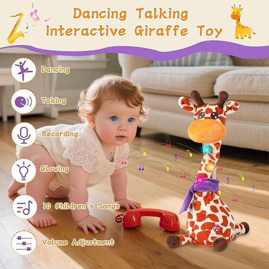 Dancing Talking Giraffe Toy, Stuffed Animal Baby Toy Repeating What You Say, Glowing Musical Electronic Giraffe Gifts for Toddlers 1-3 Years Old (New Giraffe)