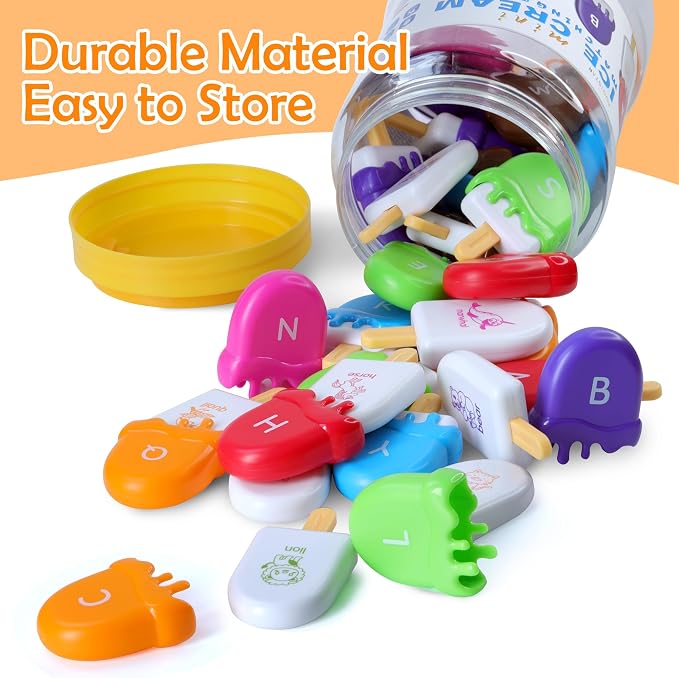 USATDD ABC Alphabet Learning Toys Alphabet Popsicles Animal Matching Toy Uppercase Lowercase Preschool Learning Activities Montessori Toys Gifts for Kids Toddlers, 52 Pcs - Image 6