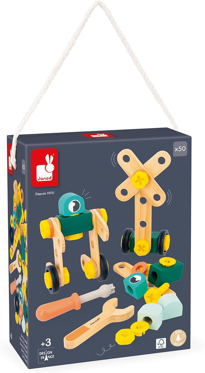 Janod - Brico'Kids 50-Piece Barrel - Building Game Child - Includes 48 Accessories + 2 Tools - Role Play - Promotes Hand Dexterity and Creativity - From 3 Years, J06453 - Image 6