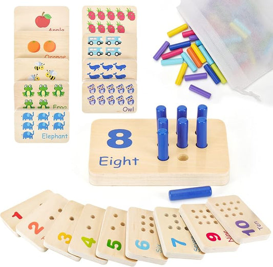 Wooden Montessori Number Blocks for Kids, Counting Peg Board for Kids Age 3 4 5,Preschool Learning Toys,Ideal for Kids 3 4 5 Years Old by ISMETACU