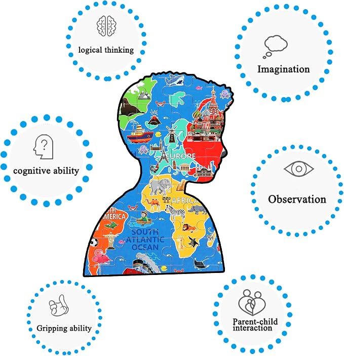 LELEMON World Map Puzzles for Kids Ages 4-8,100 Pieces World Sea Map Jigsaw Puzzles in a Metal Box,Fun World Map Learning Educational Toys for Boys Girls - Image 4