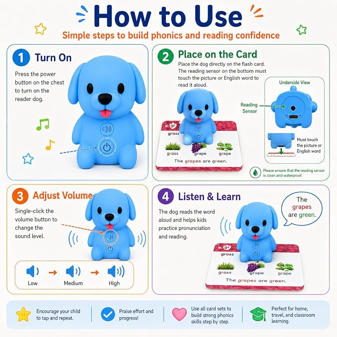 Phonics Learning Toy with Reader Dog, 148 Pages, 90 Stickers, Ages 3-8 - Image 6
