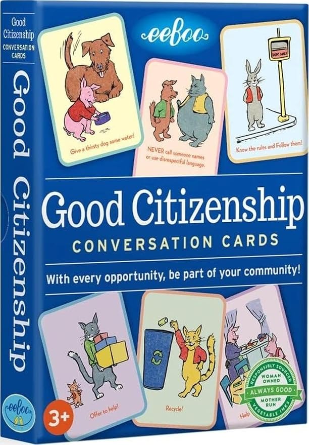 eeBoo: Good Citizenship Conversation Flash Cards, Encourages and Teaches Children How to Be Part of Their Community, Whether Family, School, or Planet, for Ages 3 and up by eeBoo