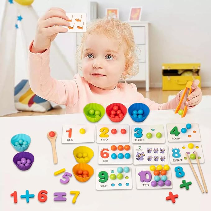 Montessori Arithmetic Math Toy Set, Montessori Arithmetic Kit, Silicone Number Learning with Beads, Number Cognitive Clip Bead Matching Gamefor Early Childhood Educational Activities (1Set) - Image 7