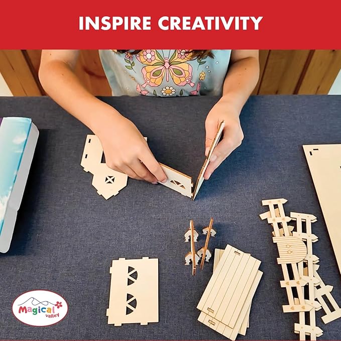 Magical Valley Horse Barn Craft Kit for Kids DIY Wooden Barn Building Set | Creative, Hands-On Arts & Crafts Activity for Horse Lovers | Imaginative Gift for Girls & Boys Ages 5-12