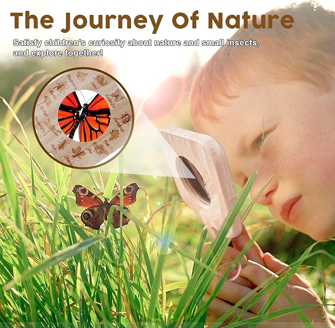 Wooden Insect Observation Kit for Kids,10Pcs Outdoor Nature Explorer Set, Insect Habitat Cage,Butterfly Net,Magnifying Glass,Compass STEM Education Toy, Birthday Backyard Gift for 3+ Boys & Girls - Image 7