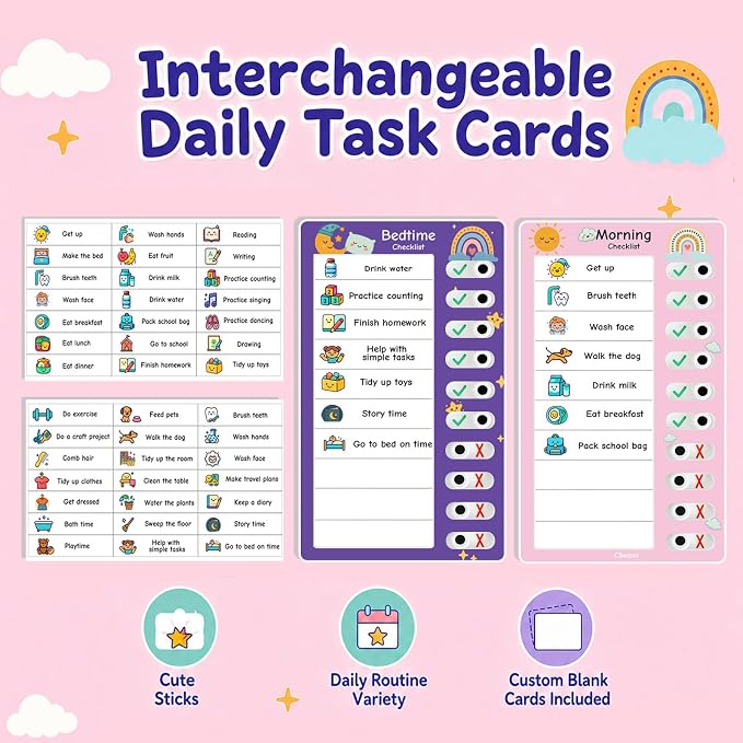 2PCS Visual Chore Chart for Kids, Kids Schedule Checklist, to Do Task for Kids (1 Morning Checklist Boards, 1 Bedtime Checklist Boards) - Image 5
