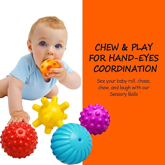 Baby Balls for Toddlers 1-3, Bath Toys for Babies 6-12 Months, Infant Soft Sensory Balls Set, Montessori Bathroom Shower Teether Gift for Boys Girls 6 Pack