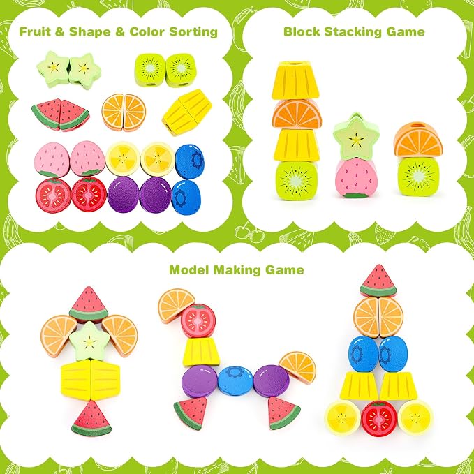 Appoft Montessori Wooden Beads Mastery Kit: Fine Motor Skills Builder for Toddlers 2-5 Stacking Blocks Lacing Beads Travel Learning Toys STEM Gifts for 2 3 4 5 Year Old Boys Girls Toys for Ages 2-4 - Image 5