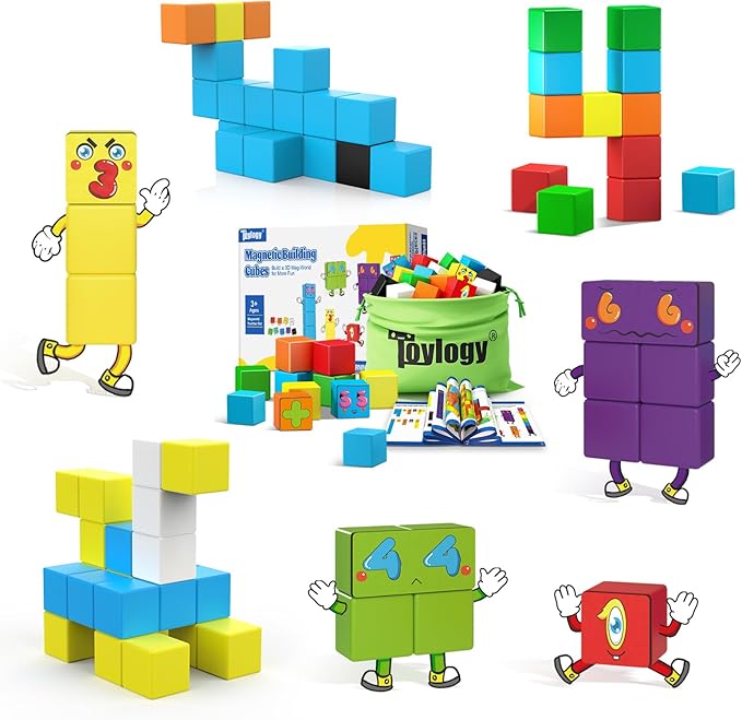 Magnetic Blocks World Number Building Cubes for Toddlers Age 3+ Boys Girls by Toylogy