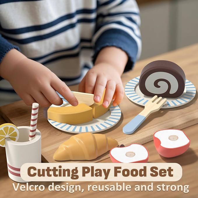 Lehoo Castle Wooden Play Food Set for Toddlers, Play Kitchen Accessories - Image 3
