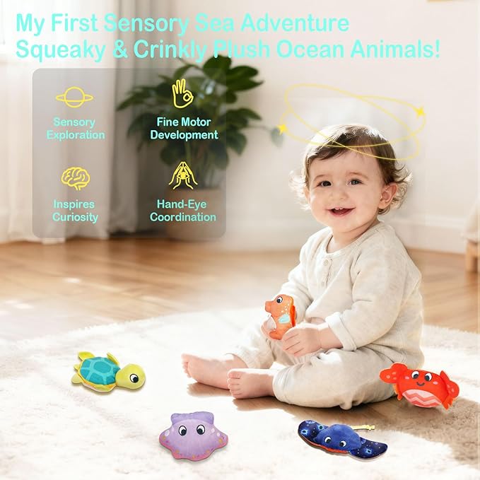 Richgv Baby Toys 6-12 Months,Stuffed Ocean Animals Montessori Toys for Babies Sensory Toys for Toddlers 1-2