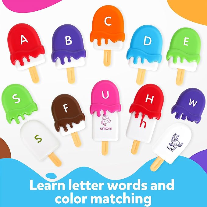 TSYAN Letters Matching Ice Cream Alphabet Learning Toys,Counting Animals and Color Sorting Set Preschool Learning Activities Stacking Toys,Upper & Lowercase ABC Game Fine Motor Toys Gift for Kids - Image 2