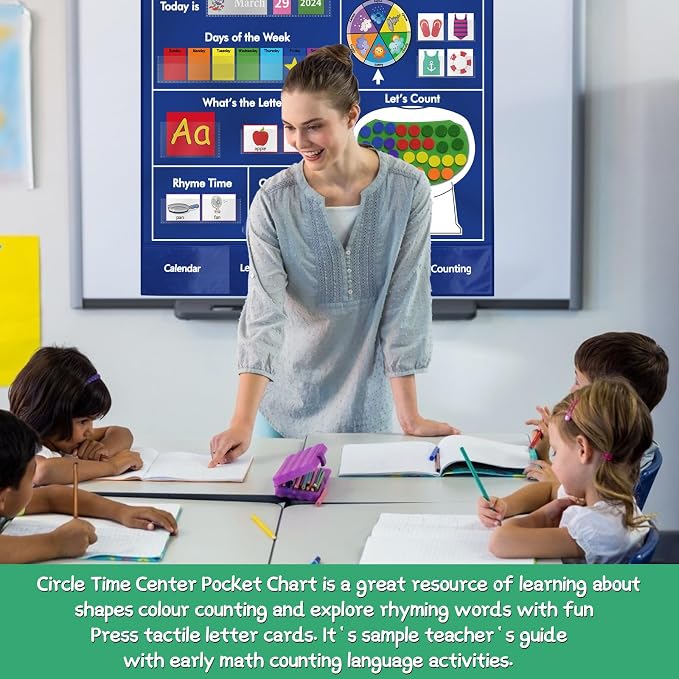 KIKIGOAL Circle Time Center Classroom Pocket Chart Educational Pocket Chart Teaching Materials Learning Calendar Weather Counting Letter Color Shape etc - Image 2