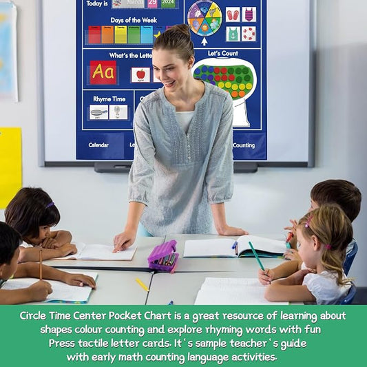 KIKIGOAL Circle Time Center Classroom Pocket Chart Educational Pocket Chart Teaching Materials Learning Calendar Weather Counting Letter Color Shape etc - Image 2