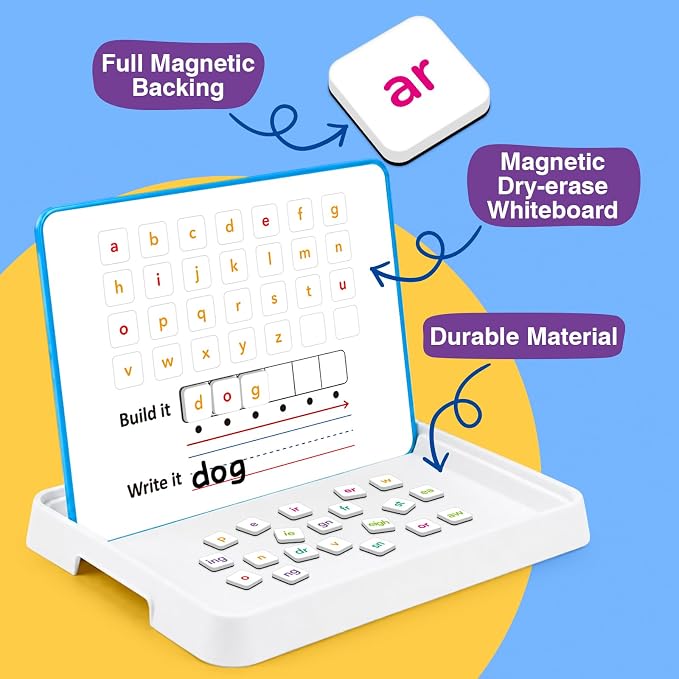 Aizweb Phonics Magnetic Letter Tiles Set with Tray & Dry Erase Board - Image 6