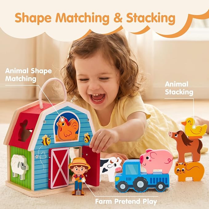 hahaland Wooden Montessori Toys Farm Animals Barn for Toddlers 1-3 - Image 3