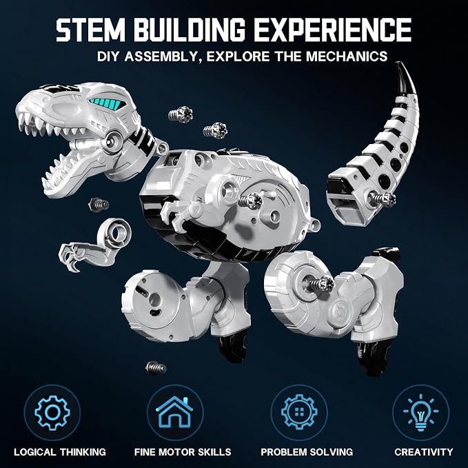 Remote Control & Take Apart Dinosaur Toy for Kids, Electric Walking Robot T-Rex Dino with Sound & Music, Educational STEM Building Toy, Christmas Birthday Gift for Boys Girls Ages 3 4 5 6 7 8+ - Image 3
