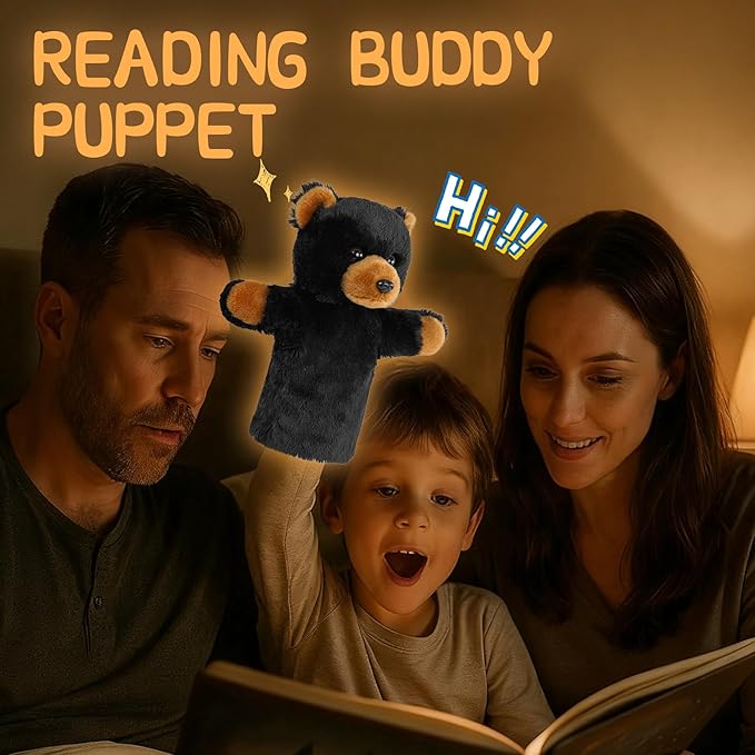 Plush Hand Puppet Toddler Sensory Learning Toy Washable Preschool Classroom Activity Supplies Creative Imaginative Play Stuffed Animal Gift Black Bear