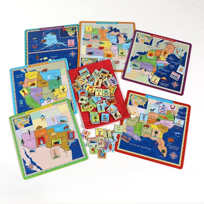 eeBoo: United States Geography Bingo Game, for 2 to 6 Players, Includes 6 Game Cards, 84 Playing Cards, & Drawstring Bag, for Ages 5 and up - Image 4