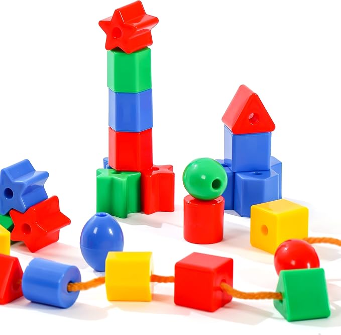 KUTOI Toddler Toys - Big Lacing Beads Set for Fine Motor Skills & Hand-Eye Coordination - 36 Beads & 6 Strings - Color Sorting & Counting Educational Learning Toy Montessori Toys - Image 3