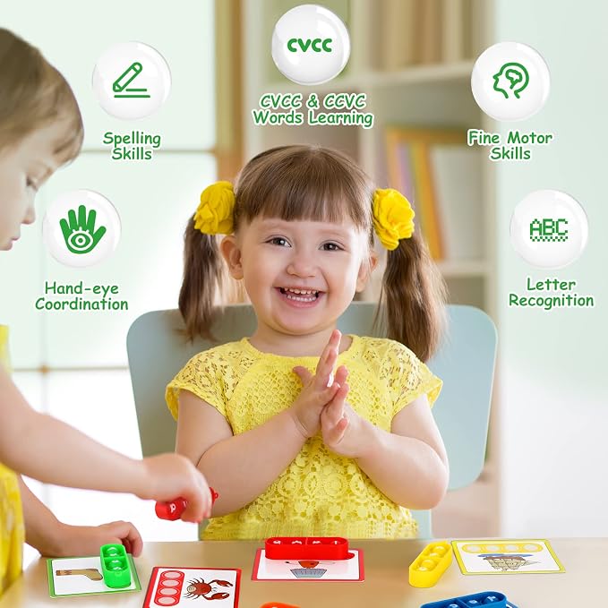 Aizweb CVCC & CCVC Word Game,Phonics Games Flash Cards for Preschool Kindergarten Classroom Supplies,Special Education Reading Manipulative Montessori Spelling Toy for Learning Activity Teacher School - Image 3