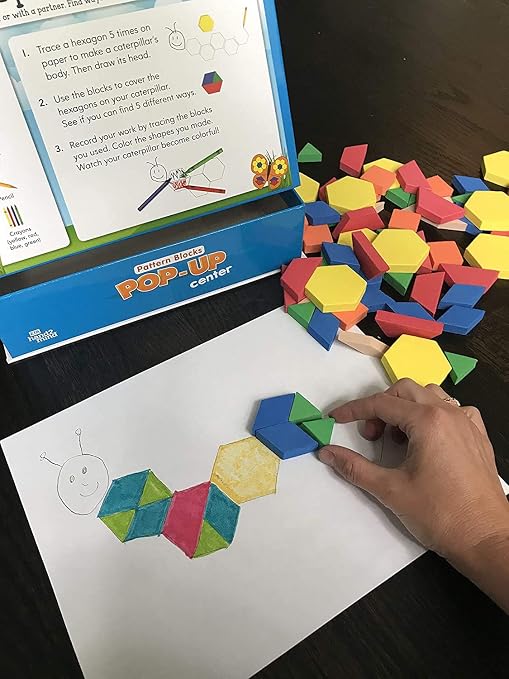 hand2mind Pattern Blocks Pop-Up Learning Activity Center, Create and Play Pattern Blocks, Foam Shapes, 3D Shapes Manipulatives, Geometric Shapes for Kids, Learning Shapes for Kindergarten - Image 7