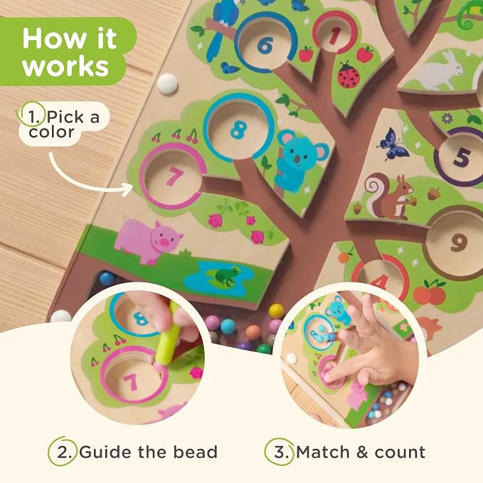 Nene Toys Color Tree Maze – Montessori Magnetic Board for Toddlers 2 3 4 5 Years – Wooden Color & Number Sorting Game – Fine Motor Skills Toy for Preschool Kids – Travel Busy Board Educational Toy - Image 3