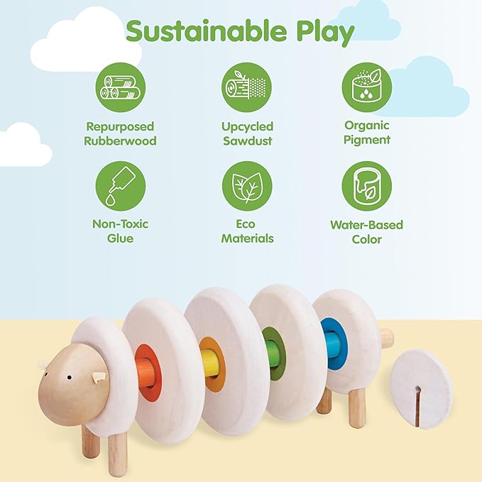 PlanToys® Lacing Sheep Wooden Threading Toy for Kids Ages 3+ | Montessori Fine Motor & Coordination Activity for Focus & Creativity | Eco-Friendly Educational Toy