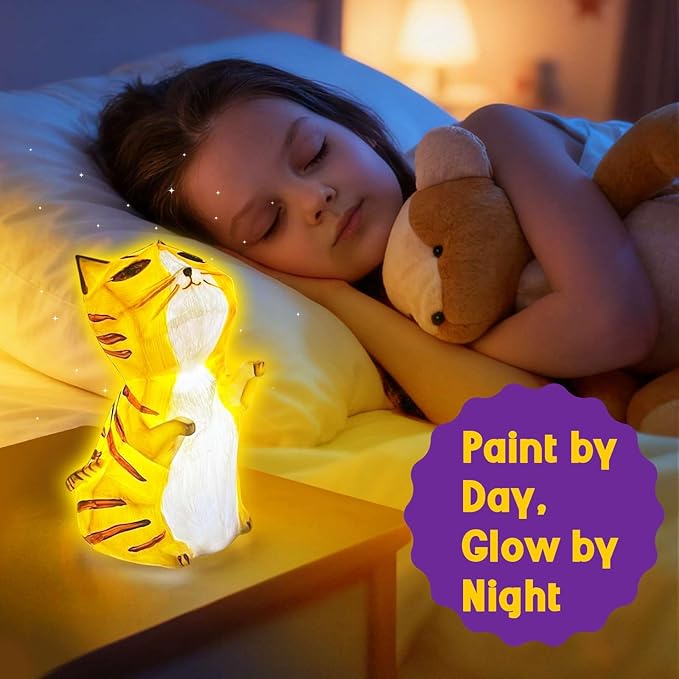 EPUMP Paint Your Own Cat Lamp Kit - Rechargeable 1200mAh Cat Night Light with 2 Light Modes, Arts and Crafts Painting Toys for Girls Boys, Art Supplies Birthday & Christmas Gifts for Kids Ages 3-12+