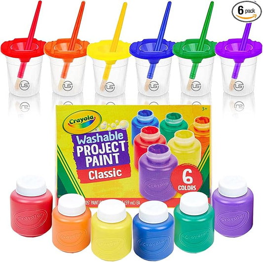 Kids Painting Set, Washable Paint for Kids with Paint Cups, Toddler Paintbrushes, Non Toxic Washable Finger Paints 2 Ounce Each, Gifting bundle Toddler Painting Supplies