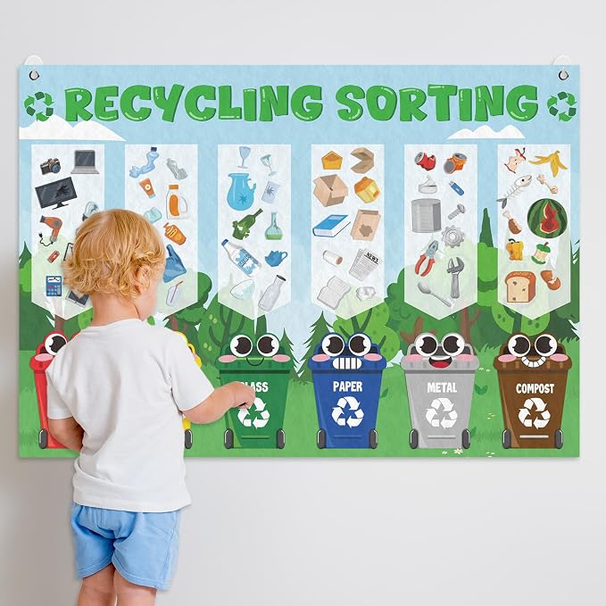 Cinrobiye Felt Earth Day Recycling Sorting Game Learn to Recycle Activity Set Garbage Sorting Educational Game Classroom Recycling Activity Bulletin Board Decorations Earth Day Craft Kit - Image 7
