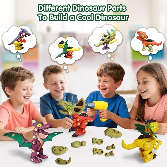 Take Aprts Dinosaur Toys for Kids Age 3 4 5 6 7 Boys with Electric Drill & Play Mat STEM Toys DIY Learning Educational Toy Ideal Birthday Christmas Easter - Image 4