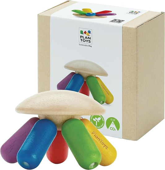 PlanToys® Flexi Jellyfish Wooden Sensory Toy for Tactile Exploration & Coordination | Montessori Grasping Activity for Focus, Movement & Fine-Motor Skills | Eco-Friendly Educational Toy