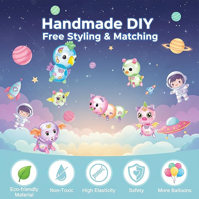 219pcs Space Magic DIY Balloon Kit with Pump, Sticky Balloon Maker Craft, Includes Bouncy Balloons, Stickers & Accessories, DIY Creative Activity Gift for Girls Boys Ages 3+