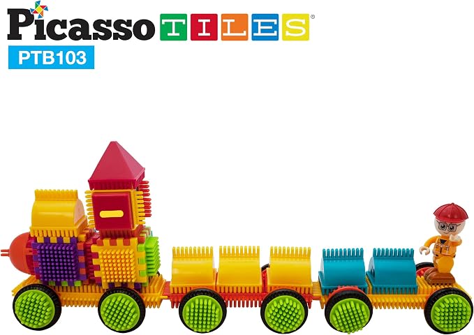 Picasso Toys PTB103 Alphabet & Numerical Train 103pc Hedgehog Block Shape Blocks Building Tiles Set Construction Learning Toy Stacking Educational Block, Creativity Beyond Imagination, Inspirationa - Image 3
