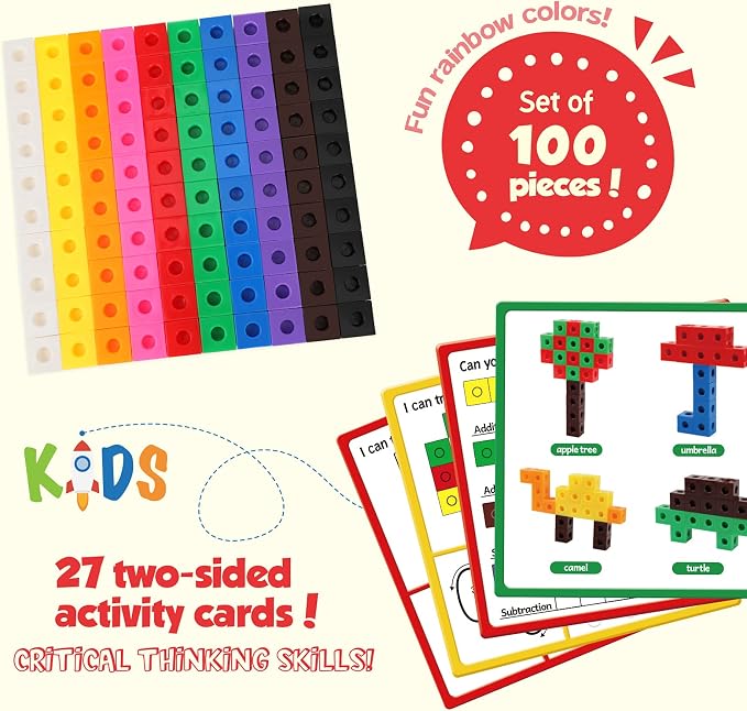 Torlam Math Cubes Math Manipulatives Activity Set, Counting Toys Snap Linking Cube for Kids Kindergarten Learning Activities - Image 5