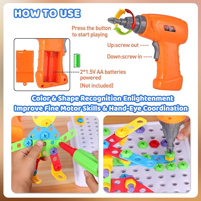 STEM Building Toys 224PCS Drill Screwdriver Set for Kids - Image 4