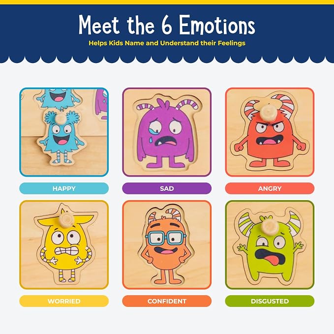 Open The Joy My Emotions Family Peg Puzzle – Emotional Recognition & Social Skills Puzzle for Kids | Montessori-Style Wooden Puzzle with 6 Emotion Pieces | Ages 4+ - Image 2