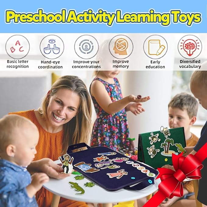 CHEFAN Felt Board for Toddlers, Felt Pieces Storytelling Flannel Board with 5 Little Ducks, 5 Little Monkeys and 5 Green Speckled Frogs Stories for Preschool Activities, 4 Sets - Image 6