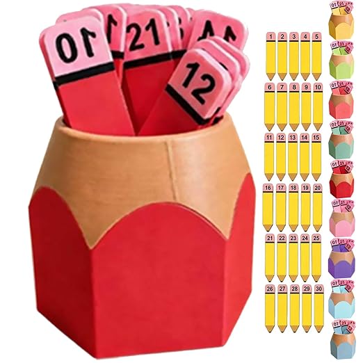Pencil Number Counting Set, Number Matching Set 1-30, Reusable Math Manipulatives for Sequencing, Matching, Classroom Draws, Learning Games, Preschool and Elementary，Deep Red by Unknown