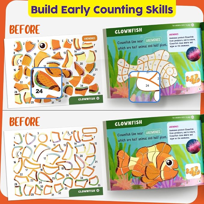 Funcils Paint by Sticker Book for Kids Ages 4-8, 30 Color Sticker by Number - Image 7