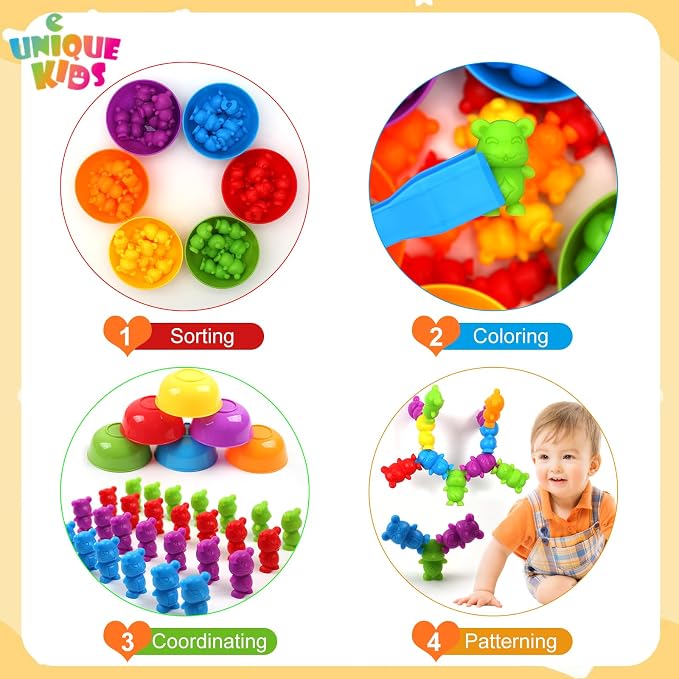 UNIQUE KIDS Stacking Mouse Counting and Matching Game with Sorting Cups – Educational Montessori Toy for Color Classification, Sensory Development, and Learning for Toddlers and Preschoolers Age 3+ - Image 3