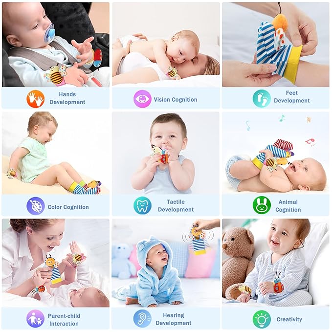 Bloobloomax Wrist Rattle Socks and Foot Finder Set, Infant Girl Boy Toys for Babies 0-36 Months, Newborn Hand & Foot Toys for 0 to 3 Years, Baby Shower Gifts Set (Wine Red Gift Box)