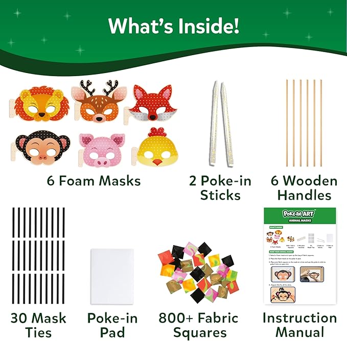 Skillmatics Poke-in Art - Animal Masks, Mess-Free Fun for Kids, DIY Wood Craft Kits, Creative Activity, Gifts for Girls & Boys Ages 4, 5, 6, 7, 8, 9