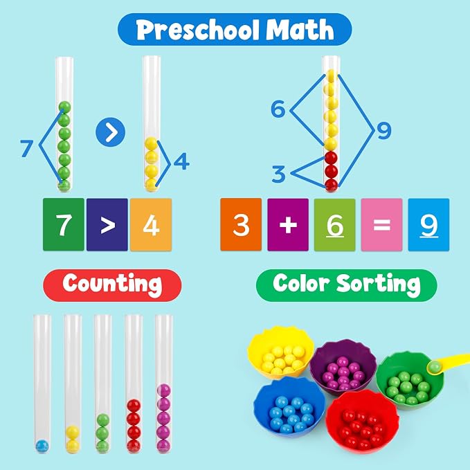 Aizweb Counting and Color Sorting Toys for Toddlers,Tweezer Tongs Color Sorting Kit,Montessori Preschool Kindergarten Learning Activities,STEM Math Manipulatives,Educational Fine Motor Skills - Image 4