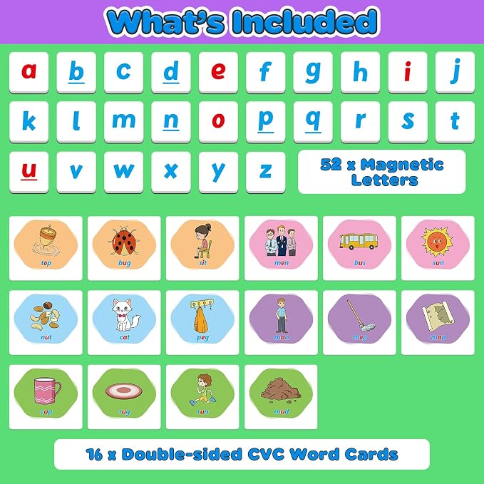 CVC Word Games,Magnetic Letters & CVC Flash Cards,Phonics Games,Alphabet ABC Toys,Refrigerator Fridge Magnets for Kids Toddlers,Speech Therapy,Spelling Learning Games for Preschool Classroom - Image 6