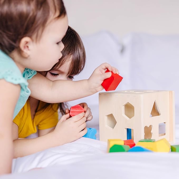 Melissa & Doug Shape Sorting Cube - Classic Wooden Toy With 12 Shapes