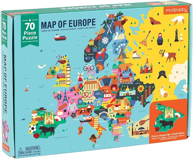 Mudpuppy Map Of Europe – 70 Piece Geography Puzzle with Country-Shaped Pieces and Iconic Landscapes Cultural Items And More by Mudpuppy