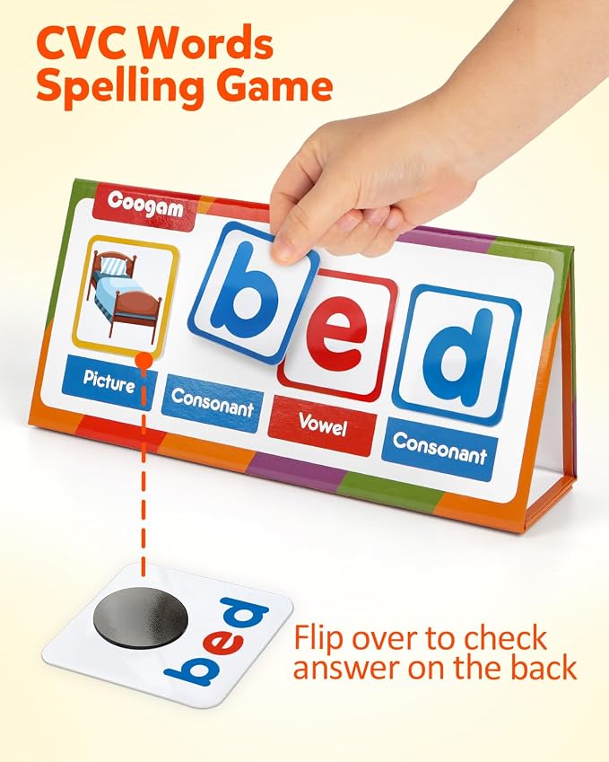 Coogam CVC Word Builder, Magnetic Sight Word Games with Flashcards, Matching Letter Reading and Spelling Game, Montessori Alphabet Educational Toy Gift for Preschool 3 4 5 Year Old Kids Toddlers - Image 2